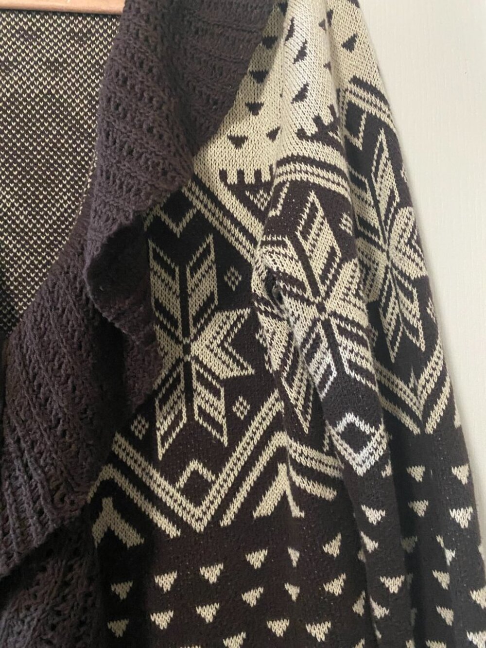 Style & Co Fair Isle Ruffle Bell Sleeve Cardigan Sweater Brown Tie Front Boho L - Picture 4 of 11